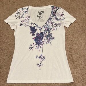Altar of Nature V-neck T-Shirt with Purple/Blue/Pink Neon Print.